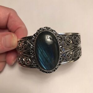 Labradorite Stamped 925 Sterling Silver Cuff Bracelet